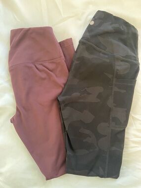 Yogalicious Lux 2 Pair Woman's Size S Leggings Burgundy & Black Camo